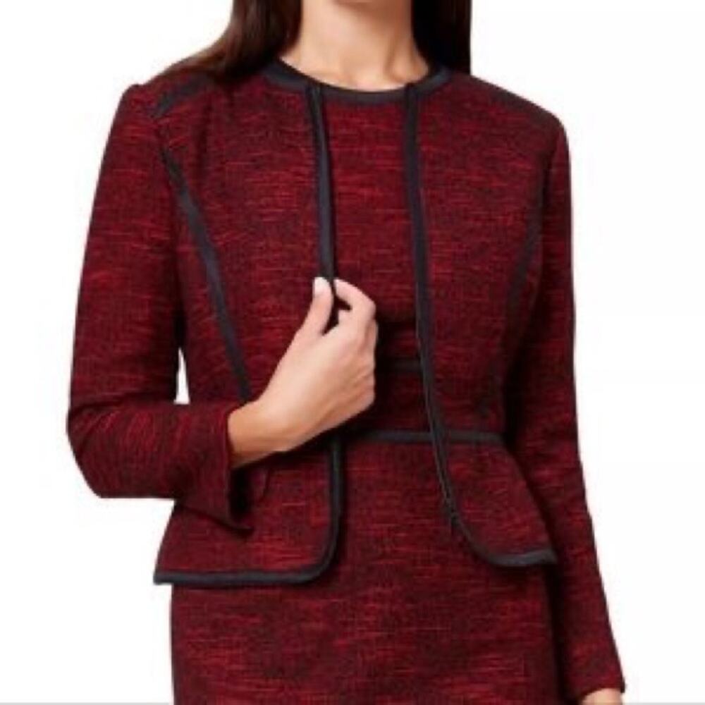 Hobbs London Women's Red Tweed Black Trim Zip Jacket Size 12‎